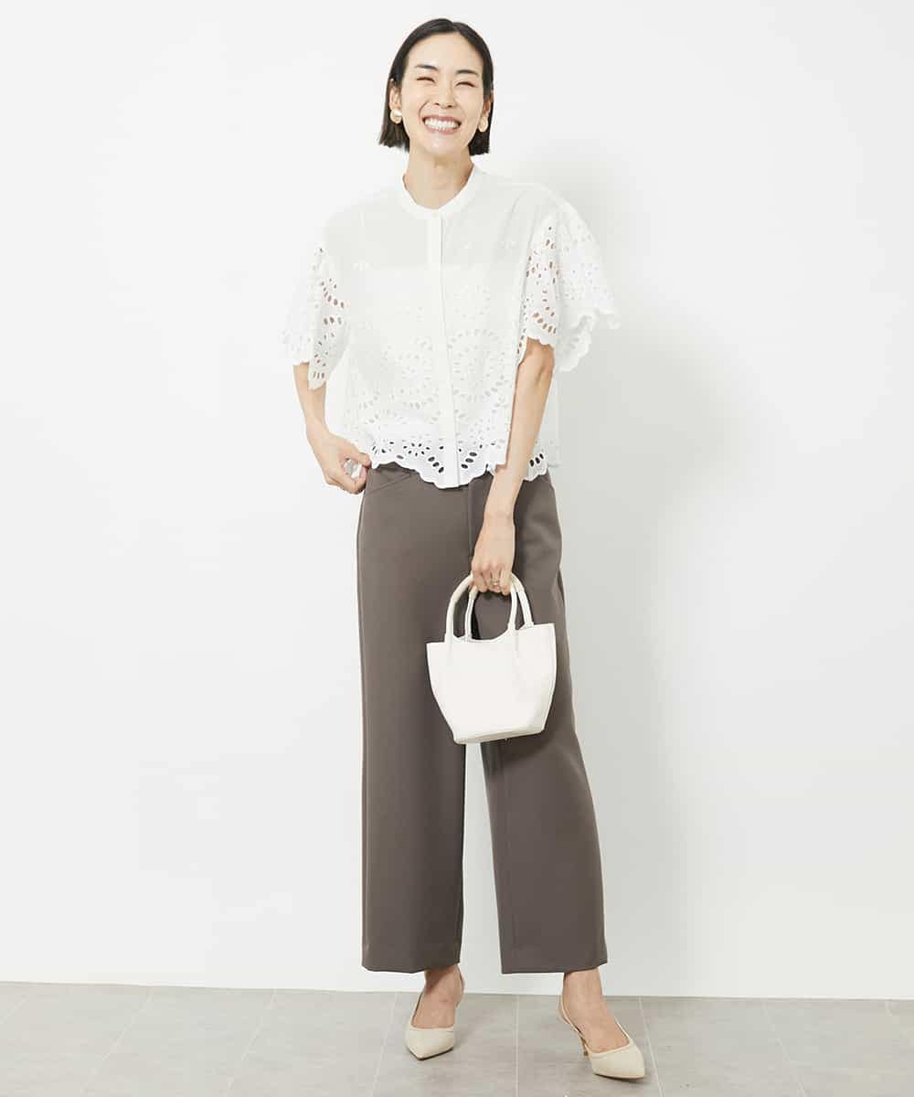 FMLAA10180 MICHEL KLEIN(ミッシェルクラン) [定番人気]ストレッチワイドパンツ ブラウン(87)