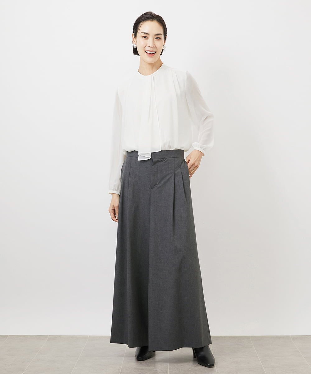 FMLAA12230 MICHEL KLEIN(ミッシェルクラン) [3サイズ展開]ストレッチタックワイドパンツ ダークグレー
