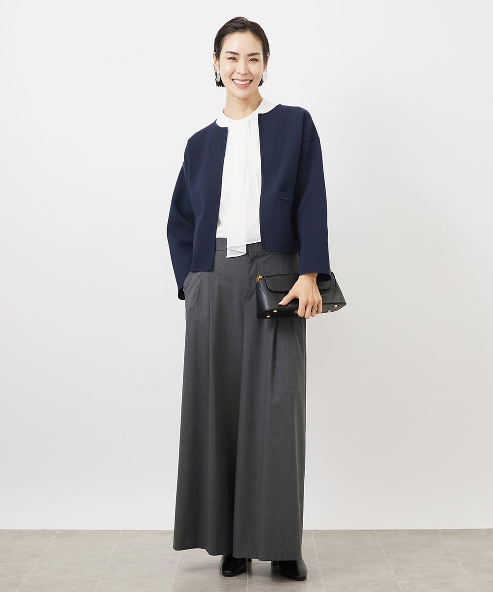 FMLAA12230 MICHEL KLEIN(ミッシェルクラン) [3サイズ展開]ストレッチタックワイドパンツ ダークグレー