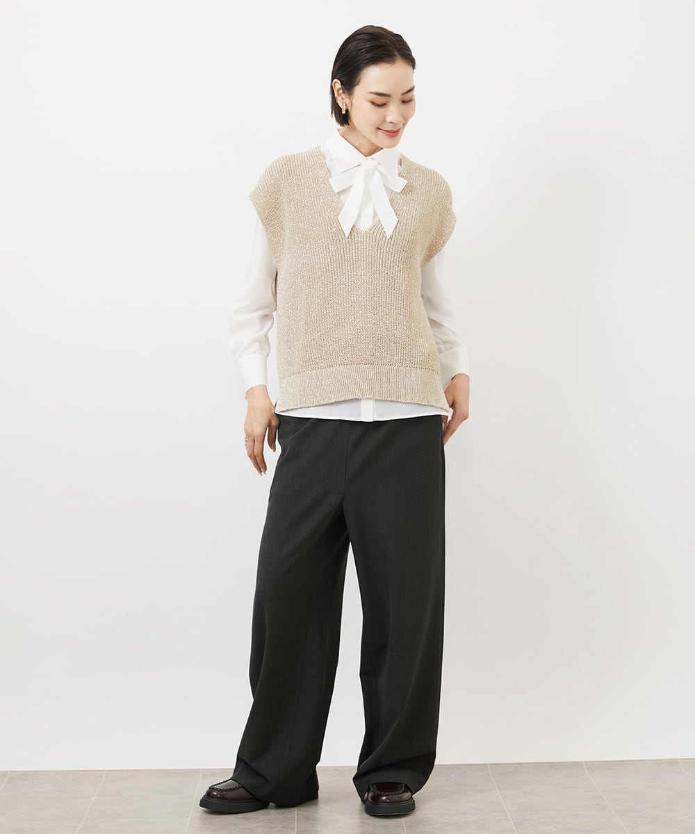 FMLAA60220 MICHEL KLEIN(ミッシェルクラン) [WEB限定]裏起毛ワイドパンツ ネイビー