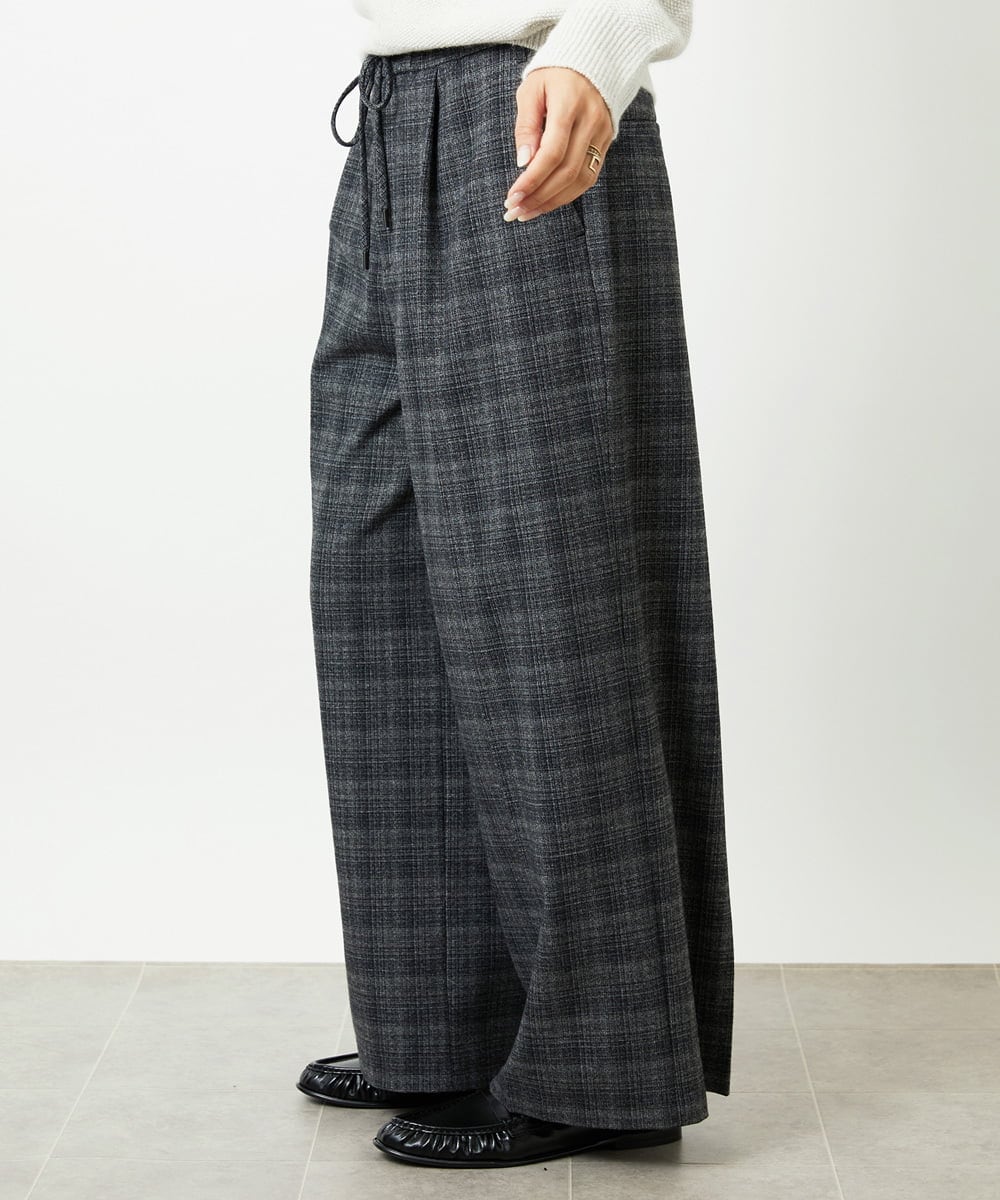 FMLAD13260 MICHEL KLEIN(ミッシェルクラン) 2WAYストレッチチェックワイドパンツ ライトグレー