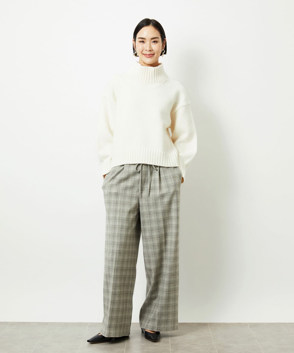 FMLAD13260 MICHEL KLEIN(ミッシェルクラン) 2WAYストレッチチェックワイドパンツ ライトグレー