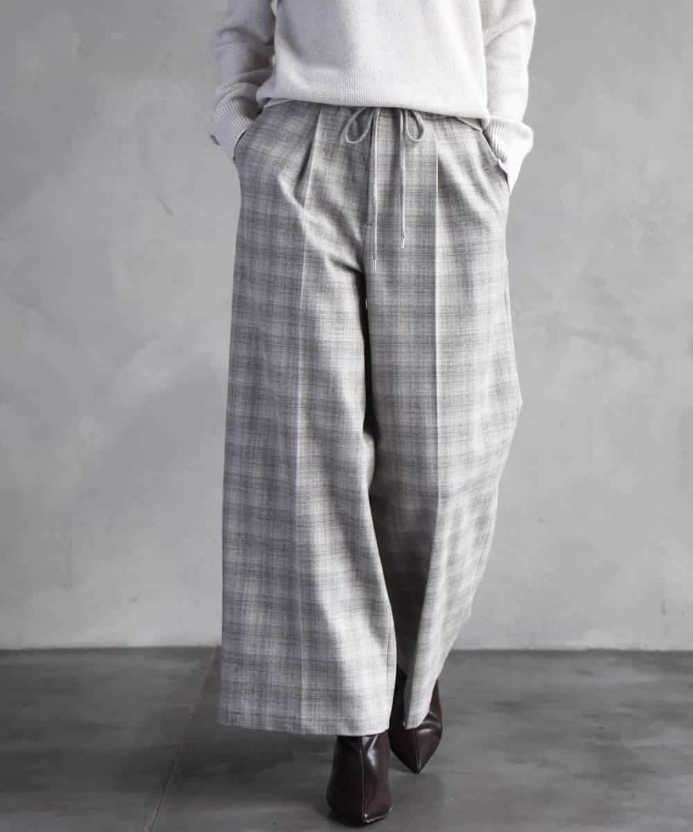 FMLAD13260 MICHEL KLEIN(ミッシェルクラン) 2WAYストレッチチェックワイドパンツ ライトグレー