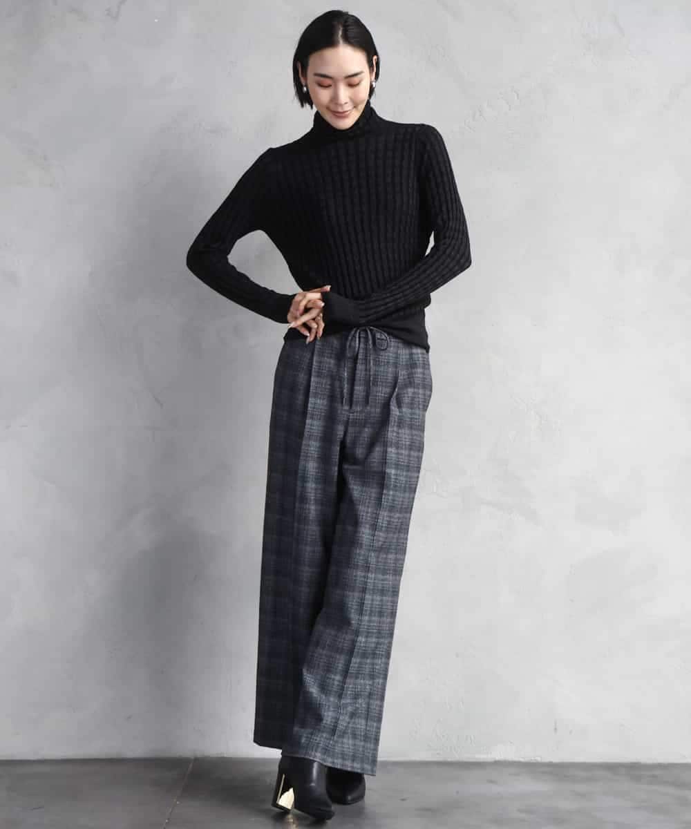 FMLAD13260 MICHEL KLEIN(ミッシェルクラン) 2WAYストレッチチェックワイドパンツ ライトグレー