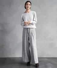FMLAD13260 MICHEL KLEIN(ミッシェルクラン) 2WAYストレッチチェックワイドパンツ ライトグレー