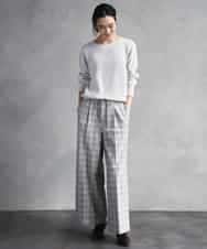 FMLAD13260 MICHEL KLEIN(ミッシェルクラン) 2WAYストレッチチェックワイドパンツ ライトグレー