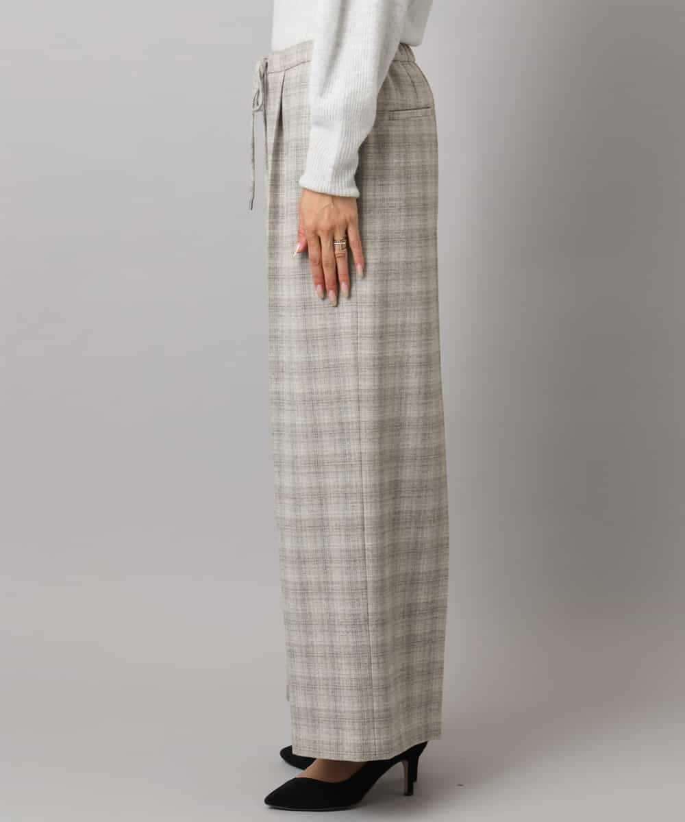 FMLAD13260 MICHEL KLEIN(ミッシェルクラン) 2WAYストレッチチェックワイドパンツ ライトグレー