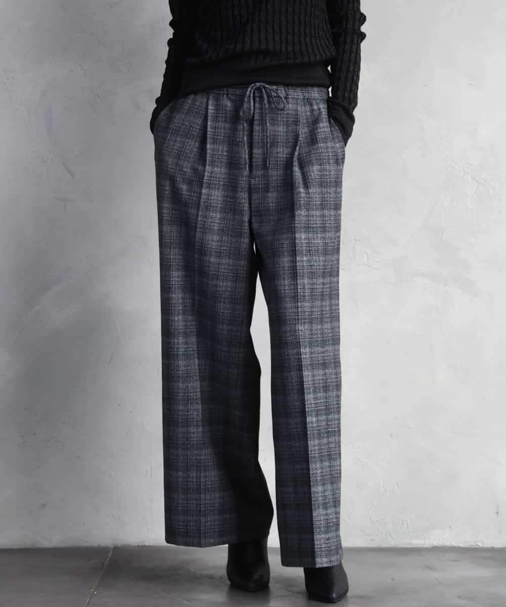 FMLAD13260 MICHEL KLEIN(ミッシェルクラン) 2WAYストレッチチェックワイドパンツ ブラック