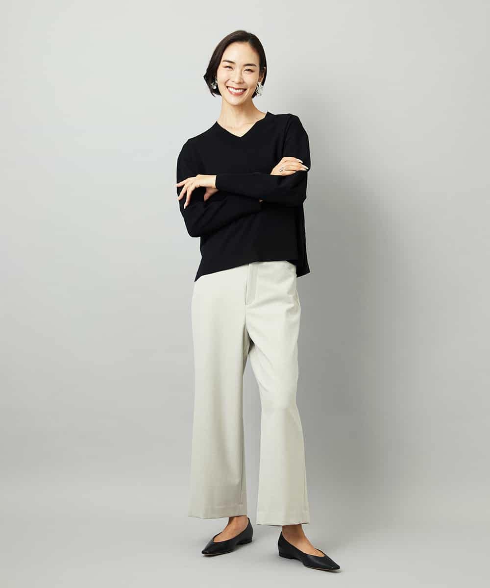 FMLAD28180 MICHEL KLEIN(ミッシェルクラン) [定番人気]ストレッチ裏起毛ワイドパンツ グレー