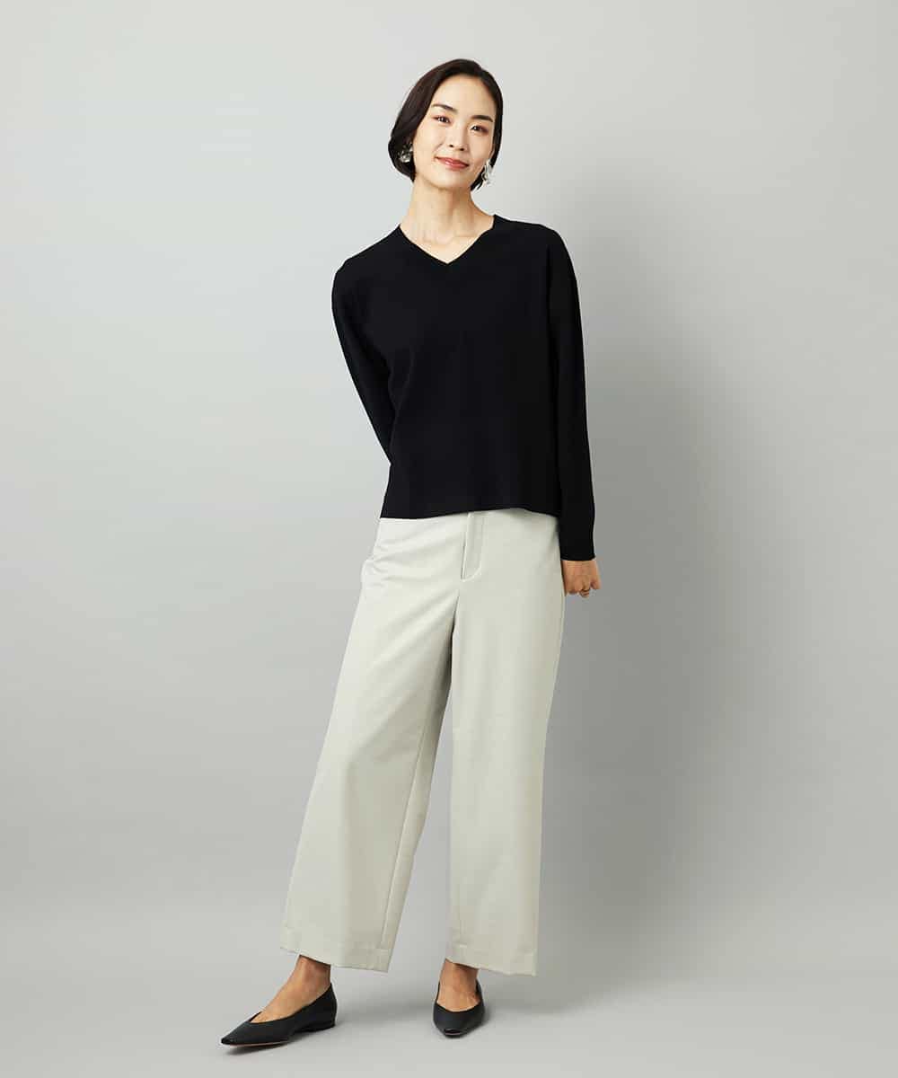 FMLAD28180 MICHEL KLEIN(ミッシェルクラン) [定番人気]ストレッチ裏起毛ワイドパンツ グレー