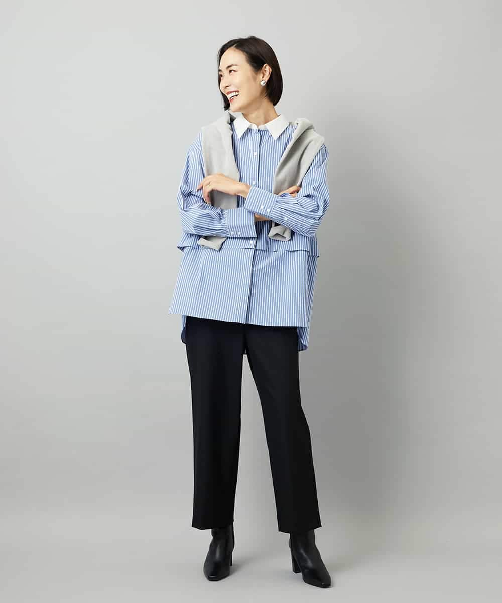 FMLAD28180 MICHEL KLEIN(ミッシェルクラン) [定番人気]ストレッチ裏起毛ワイドパンツ グレー