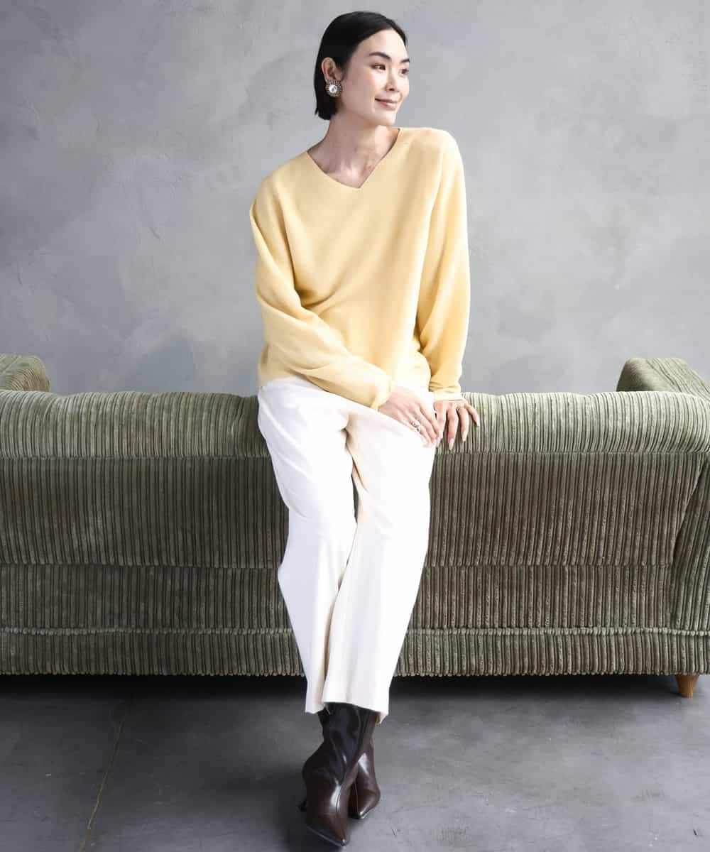 FMLAD30180 MICHEL KLEIN(ミッシェルクラン) ［定番人気/新色追加］裏起毛ワイドクロップドパンツ(機能素材) ベージュ