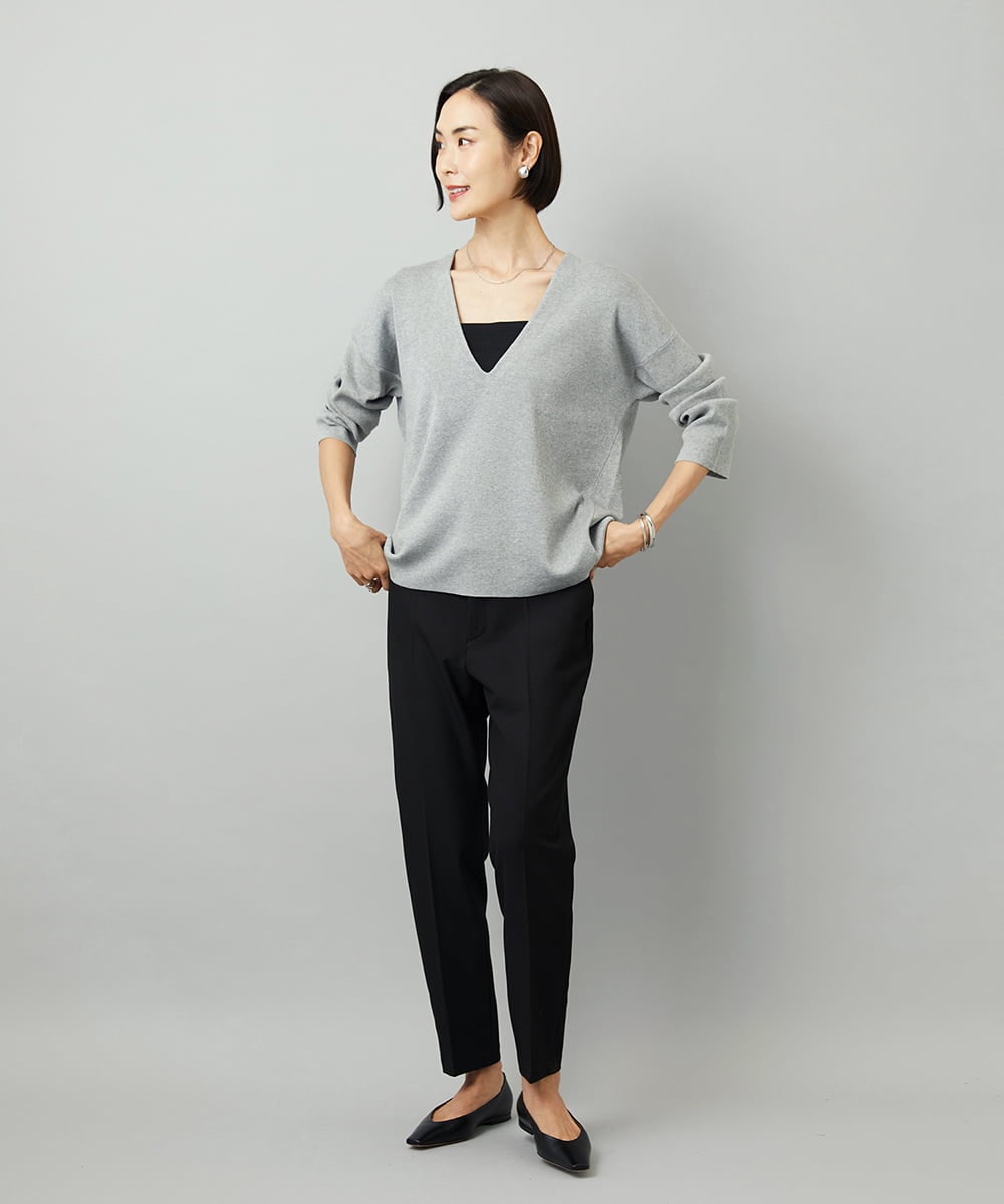 FMLAD31200 MICHEL KLEIN(ミッシェルクラン) ［定番素材］裏起毛ストレッチテーパードパンツ(機能素材) ベージュ
