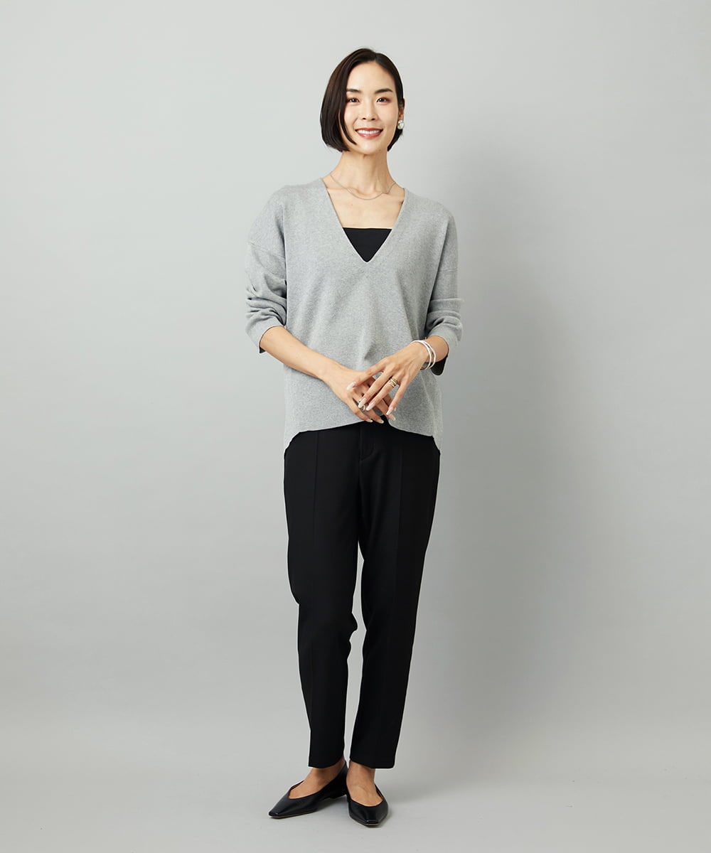 FMLAD31200 MICHEL KLEIN(ミッシェルクラン) ［定番素材］裏起毛ストレッチテーパードパンツ(機能素材) ベージュ