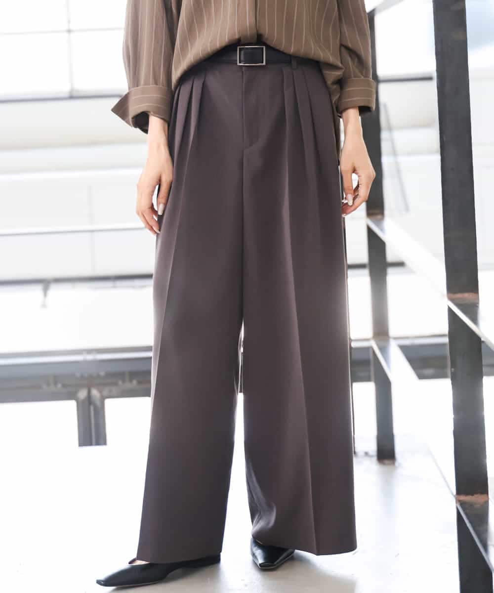 FMLAG02260 MICHEL KLEIN(ミッシェルクラン) 微起毛ワイドパンツ ダークキャメル
