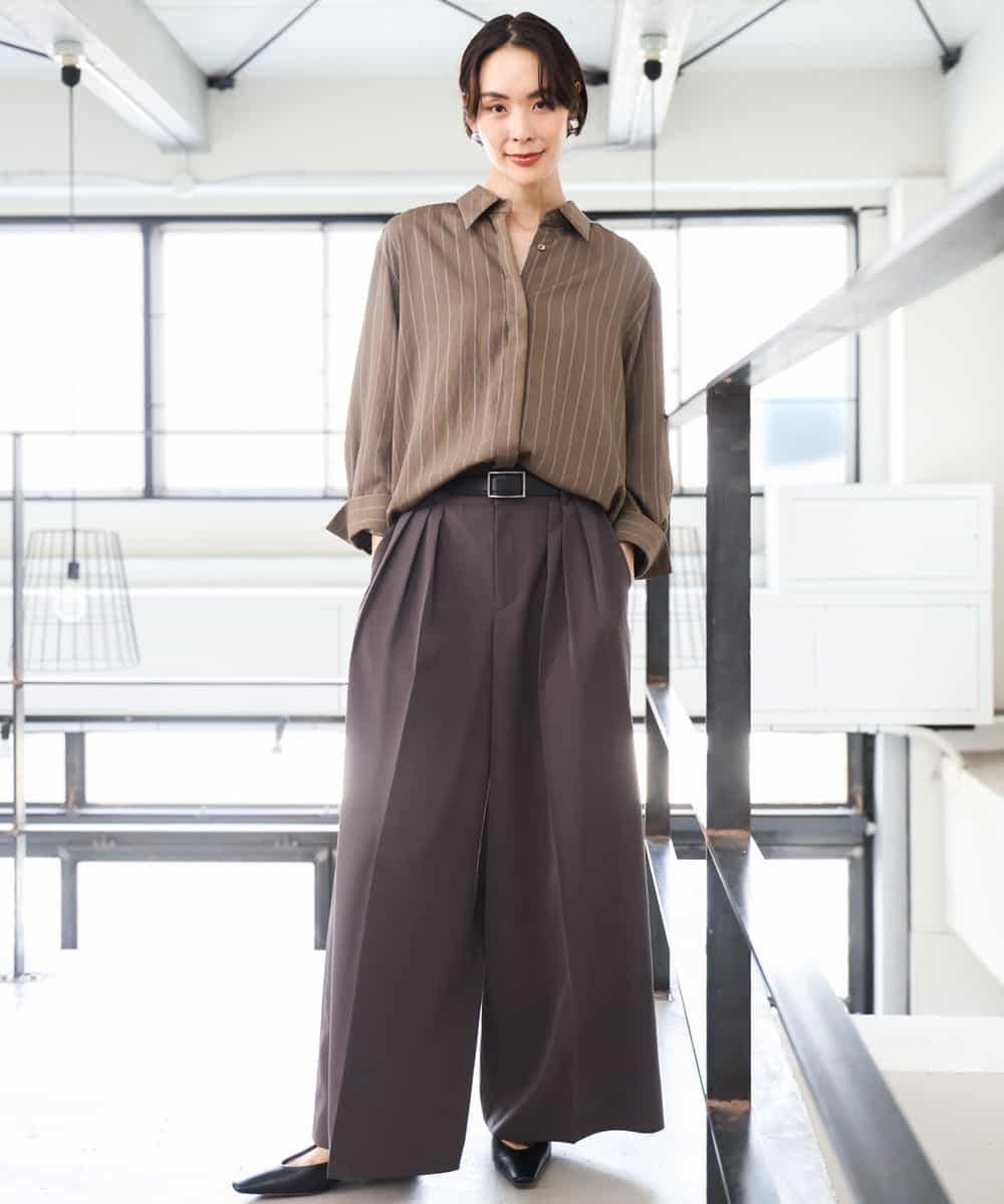 FMLAG02260 MICHEL KLEIN(ミッシェルクラン) 微起毛ワイドパンツ ダークキャメル