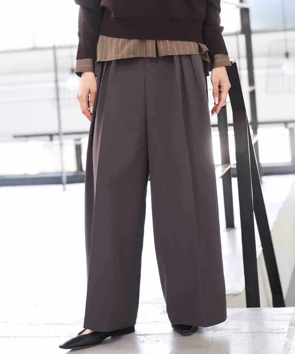 FMLAG02260 MICHEL KLEIN(ミッシェルクラン) 微起毛ワイドパンツ ダークキャメル