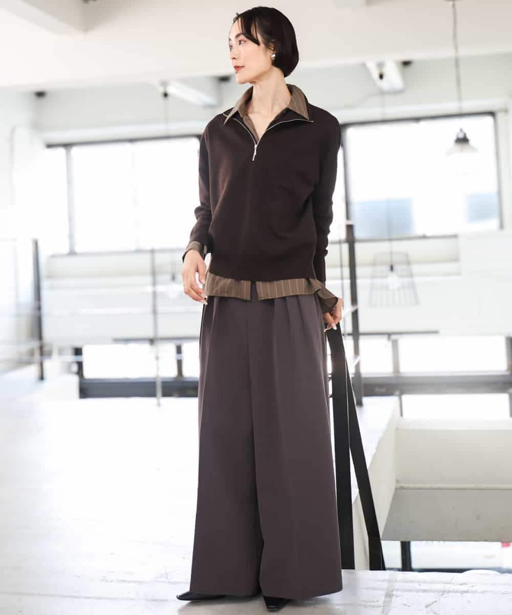 FMLAG02260 MICHEL KLEIN(ミッシェルクラン) 微起毛ワイドパンツ ダークキャメル