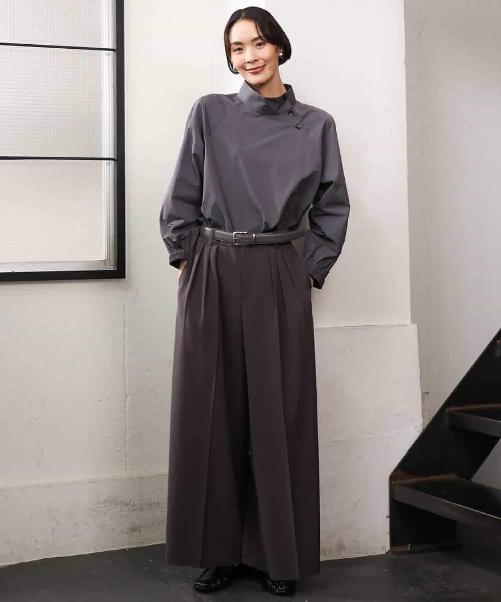 FMLAG02260 MICHEL KLEIN(ミッシェルクラン) 微起毛ワイドパンツ ダークキャメル