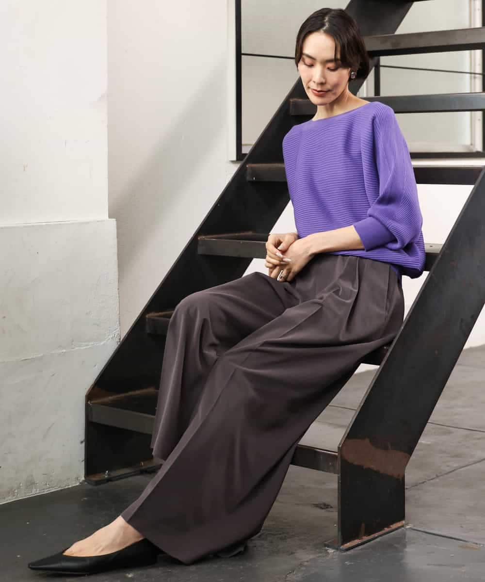 FMLAG02260 MICHEL KLEIN(ミッシェルクラン) 微起毛ワイドパンツ ダークキャメル