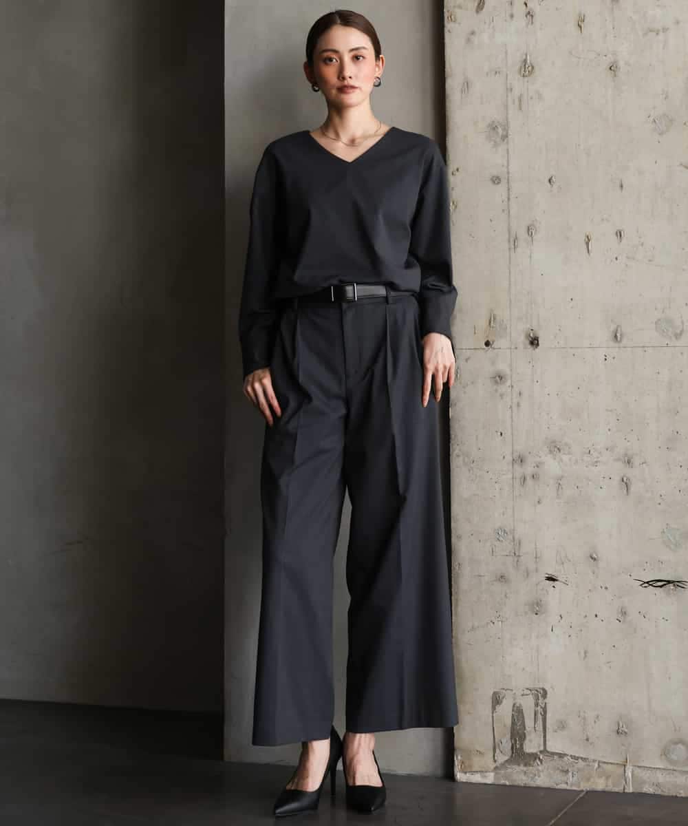 FMLAG21260 MICHEL KLEIN(ミッシェルクラン) [セットアップ対応]ラメストライプワイドパンツ ネイビー