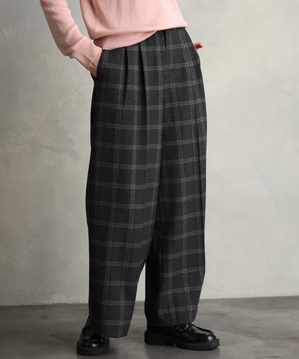 FMLAG41260 MICHEL KLEIN(ミッシェルクラン) ラメチェックワイドパンツ ダークグレー