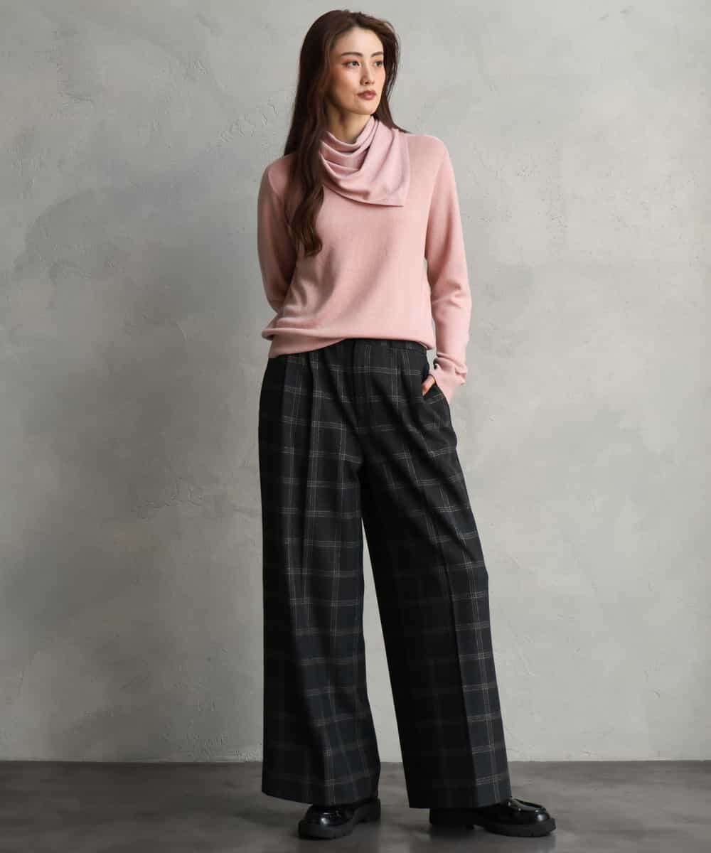 FMLAG41260 MICHEL KLEIN(ミッシェルクラン) ラメチェックワイドパンツ ダークグレー