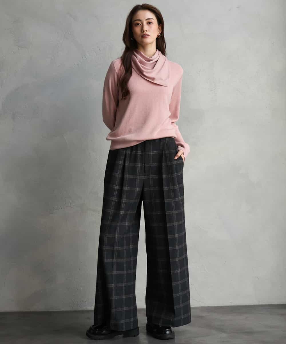 FMLAG41260 MICHEL KLEIN(ミッシェルクラン) ラメチェックワイドパンツ ダークグレー
