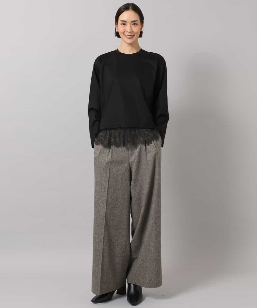 FMLAG42280 MICHEL KLEIN(ミッシェルクラン) ウール混ツイードワイドパンツ ダークグレー