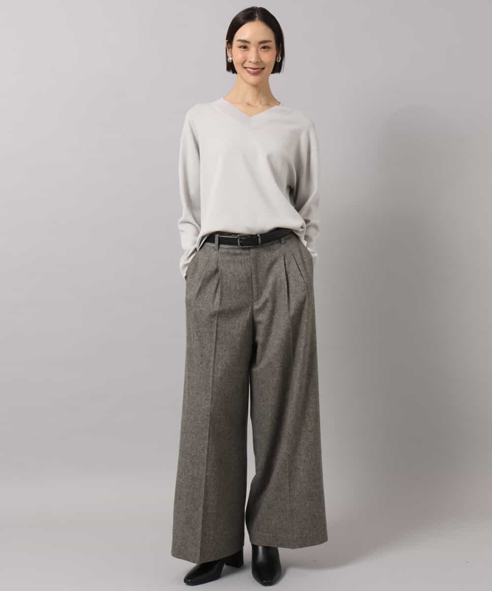 FMLAG42280 MICHEL KLEIN(ミッシェルクラン) ウール混ツイードワイドパンツ ダークグレー