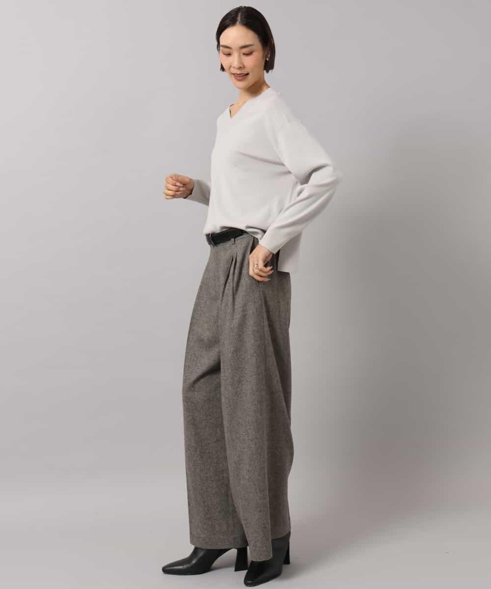 FMLAG42280 MICHEL KLEIN(ミッシェルクラン) ウール混ツイードワイドパンツ ダークグレー