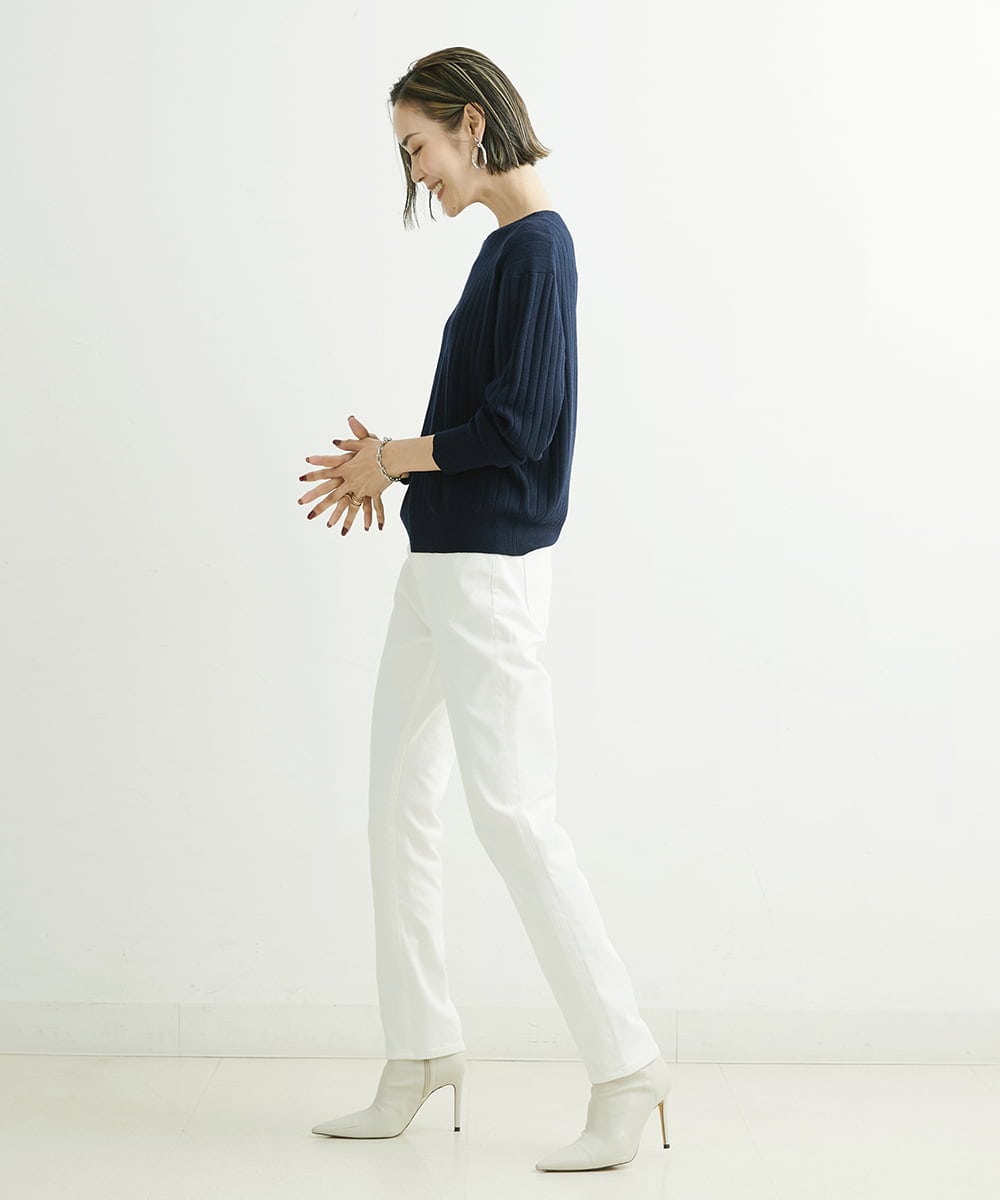FMLAT43230 MICHEL KLEIN(ミッシェルクラン) [4サイズ展開]裏起毛ストレッチデニム（ホワイト） ホワイト(90)
