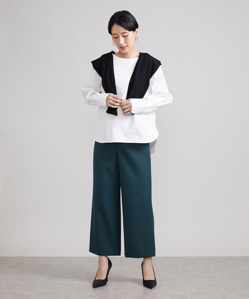 FMLAV10180 MICHEL KLEIN(ミッシェルクラン) [新色追加]ストレッチワイドパンツ(裏地なし/長め) ブラック(94)