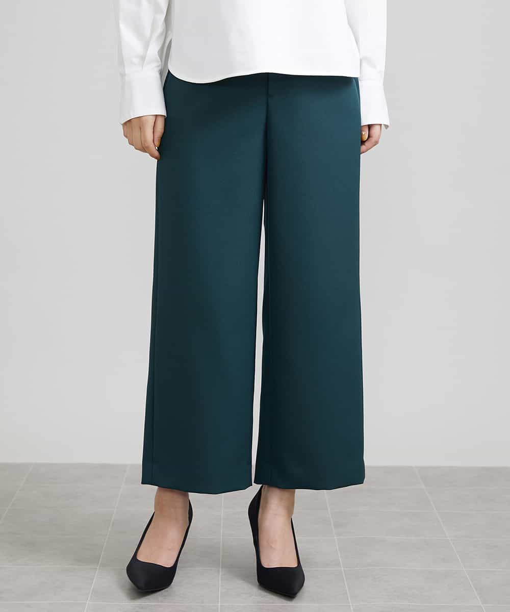FMLAV10180 MICHEL KLEIN(ミッシェルクラン) [新色追加]ストレッチワイドパンツ(裏地なし/長め) グリーン(35)