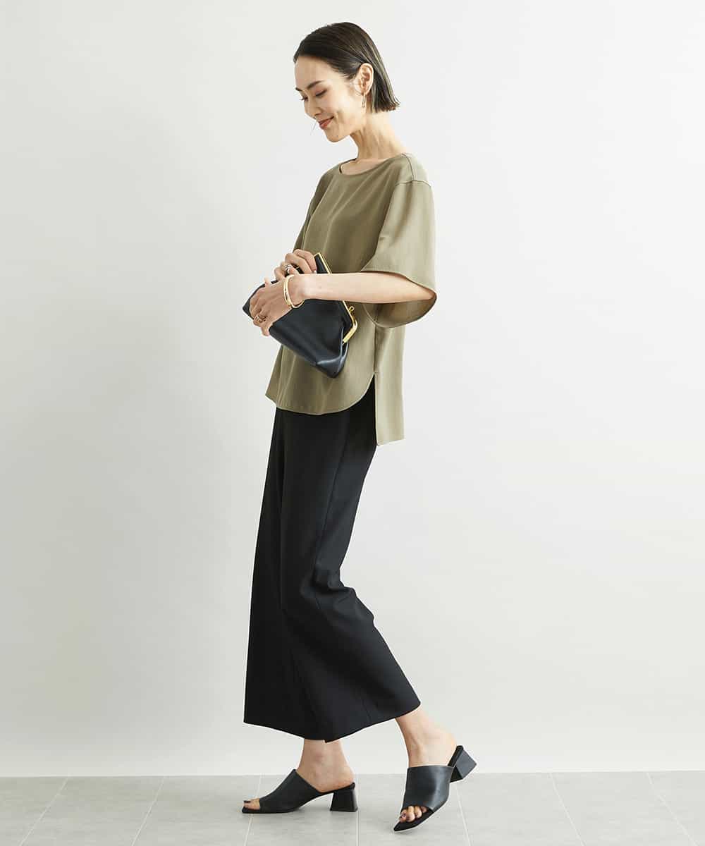 FMLAV10180 MICHEL KLEIN(ミッシェルクラン) [新色追加]ストレッチワイドパンツ(裏地なし/長め) ブラック(94)