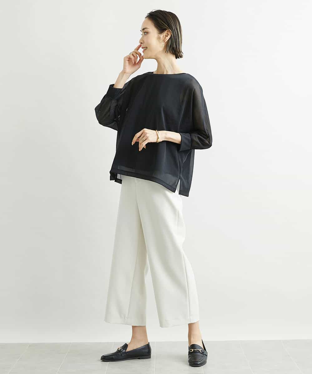 FMLAV10180 MICHEL KLEIN(ミッシェルクラン) [新色追加]ストレッチワイドパンツ(裏地なし/長め) ブラック(94)