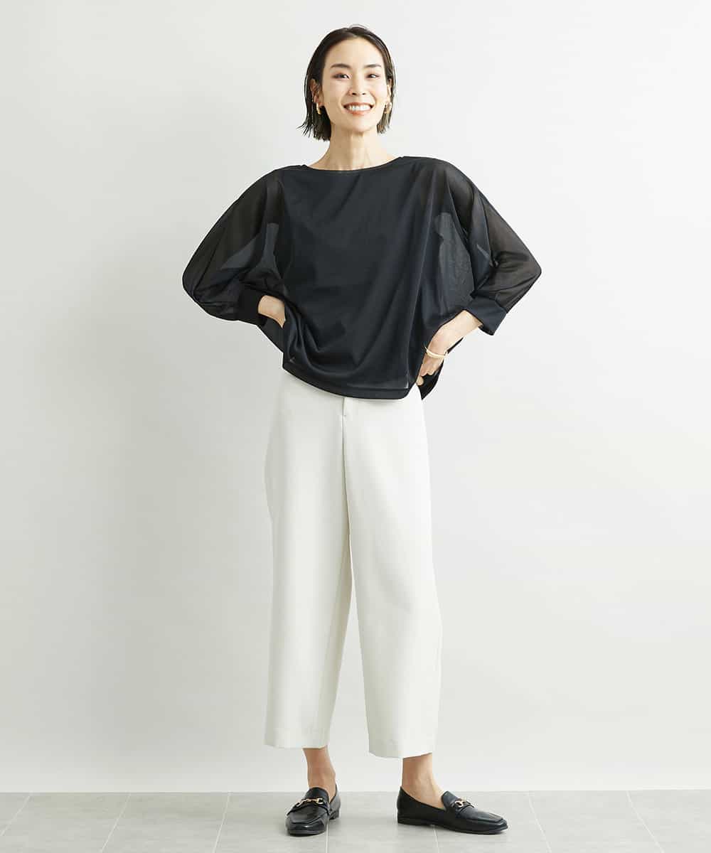 FMLAV10180 MICHEL KLEIN(ミッシェルクラン) [新色追加]ストレッチワイドパンツ(裏地なし/長め) ブラック(94)