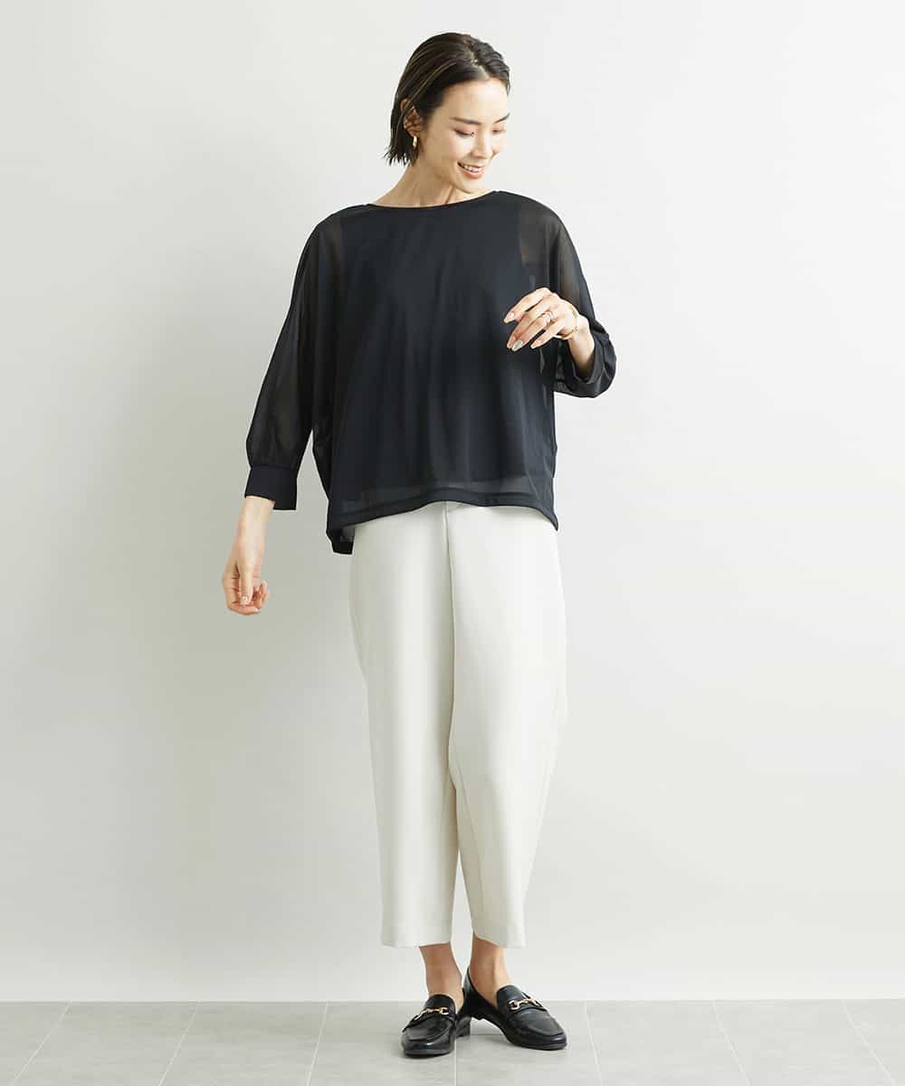 FMLAV10180 MICHEL KLEIN(ミッシェルクラン) [新色追加]ストレッチワイドパンツ(裏地なし/長め) ブラック(94)