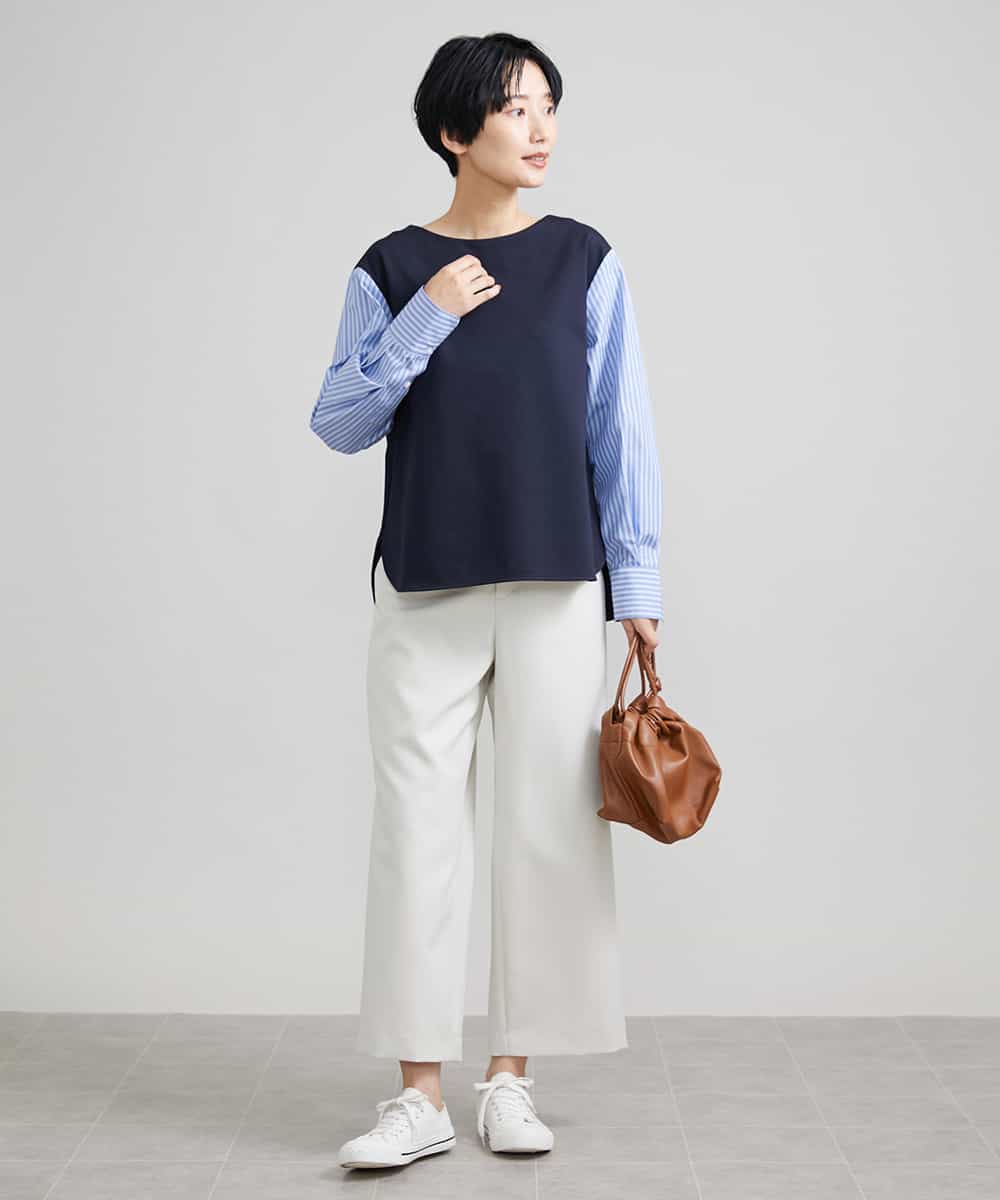 FMLAV10180 MICHEL KLEIN(ミッシェルクラン) [新色追加]ストレッチワイドパンツ(裏地なし/長め) ブラック(94)
