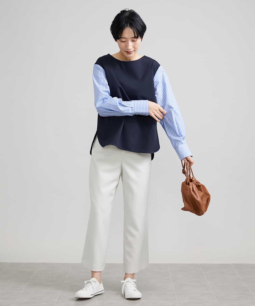FMLAV10180 MICHEL KLEIN(ミッシェルクラン) [新色追加]ストレッチワイドパンツ(裏地なし/長め) ブラック(94)