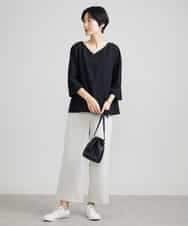FMLAV10180 MICHEL KLEIN(ミッシェルクラン) [新色追加]ストレッチワイドパンツ(裏地なし/長め) ブラック(94)