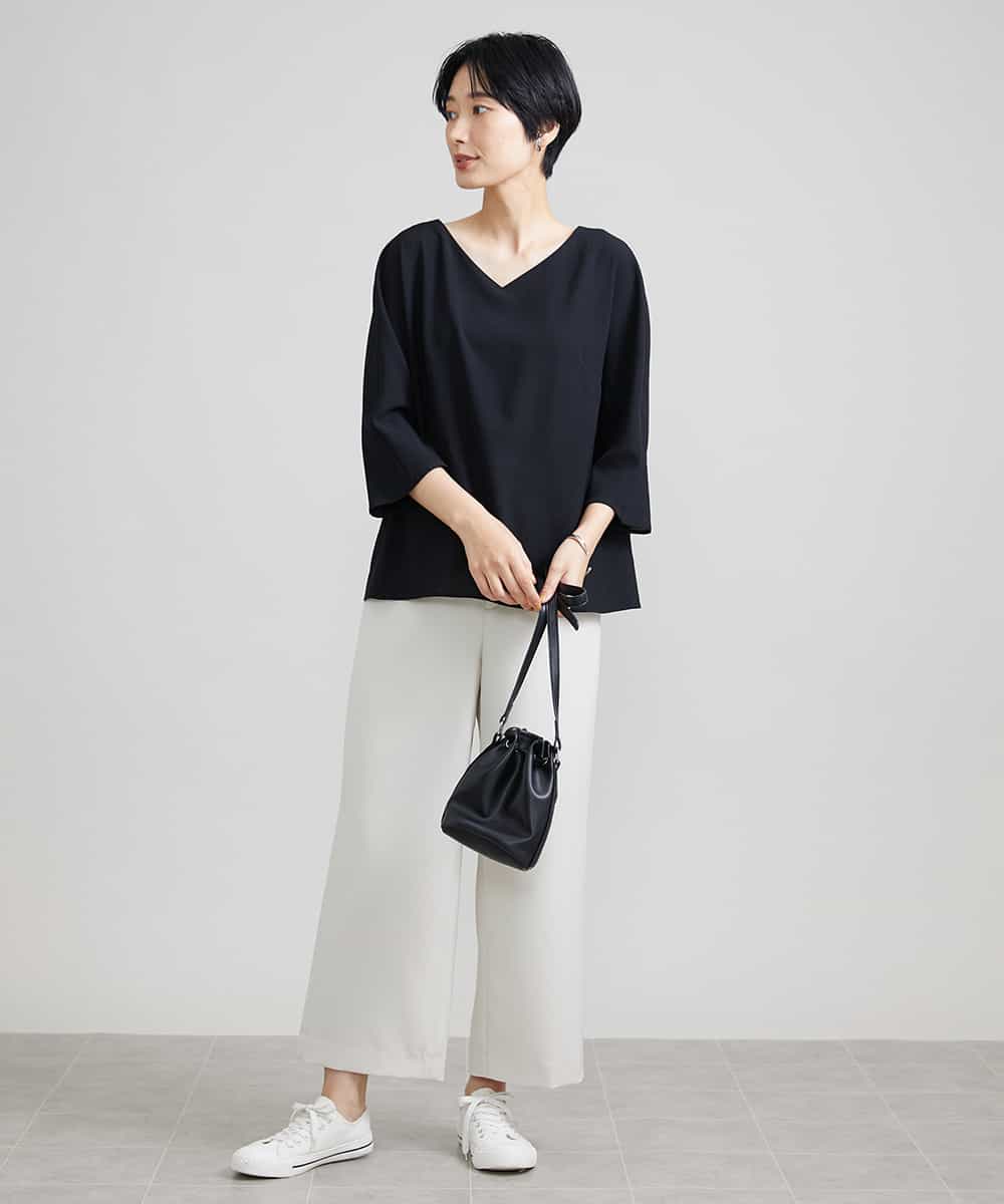FMLAV10180 MICHEL KLEIN(ミッシェルクラン) [新色追加]ストレッチワイドパンツ(裏地なし/長め) ブラック(94)