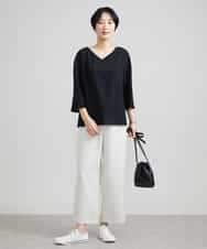 FMLAV10180 MICHEL KLEIN(ミッシェルクラン) [新色追加]ストレッチワイドパンツ(裏地なし/長め) ブラック(94)