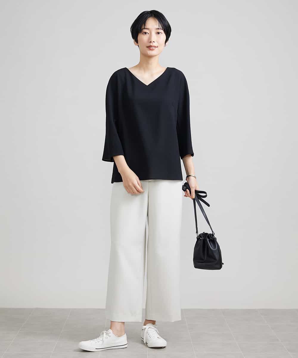 FMLAV10180 MICHEL KLEIN(ミッシェルクラン) [新色追加]ストレッチワイドパンツ(裏地なし/長め) ブラック(94)