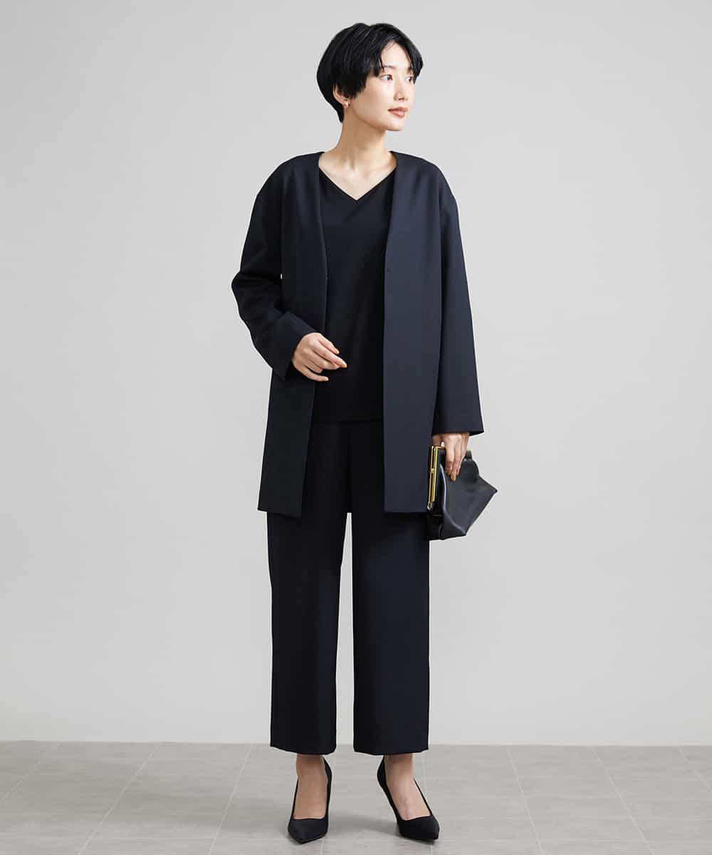 FMLAV10180 MICHEL KLEIN(ミッシェルクラン) [新色追加]ストレッチワイドパンツ(裏地なし/長め) ブラック(94)