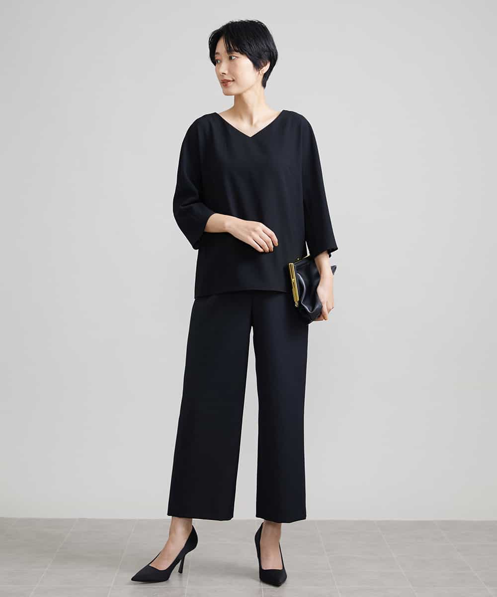 FMLAV10180 MICHEL KLEIN(ミッシェルクラン) [新色追加]ストレッチワイドパンツ(裏地なし/長め) ブラック(94)
