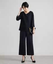 FMLAV10180 MICHEL KLEIN(ミッシェルクラン) [新色追加]ストレッチワイドパンツ(裏地なし/長め) ブラック(94)