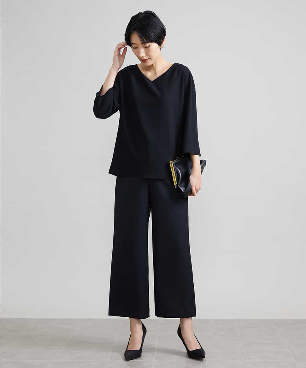 FMLAV10180 MICHEL KLEIN(ミッシェルクラン) [新色追加]ストレッチワイドパンツ(裏地なし/長め) ブラック(94)