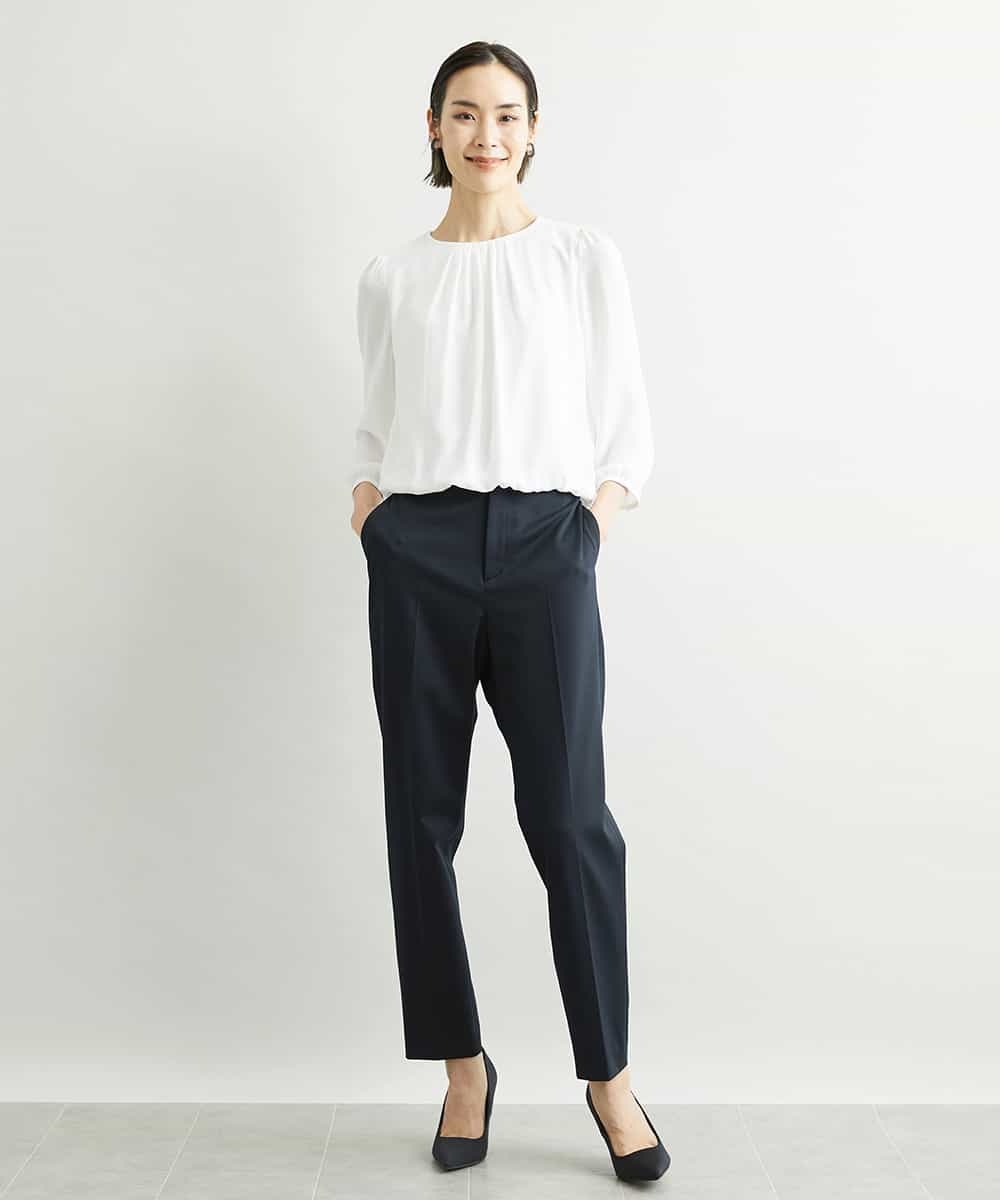 FMLAV15230 MICHEL KLEIN(ミッシェルクラン) [定番スーツ]トップサーモカルゼテーパードパンツ（機能素材） ダークネイビー(57)