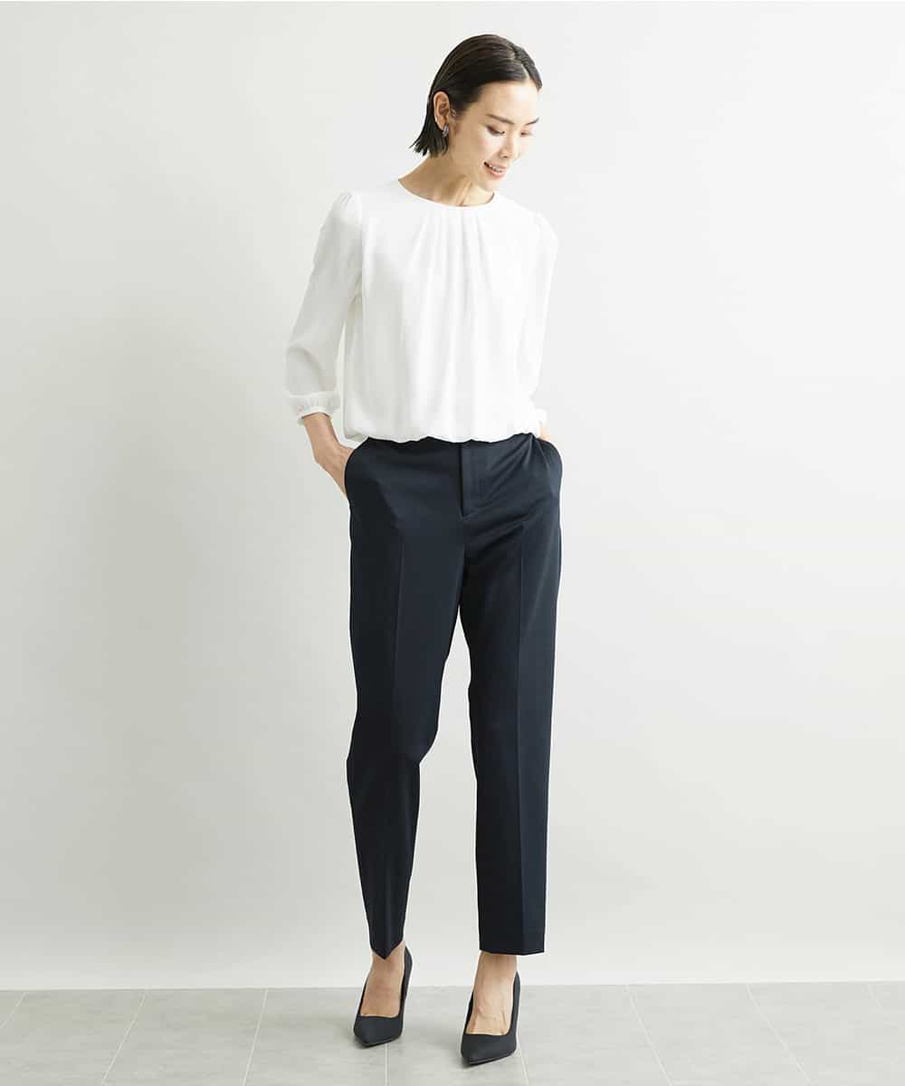 FMLAV15230 MICHEL KLEIN(ミッシェルクラン) [定番スーツ]トップサーモカルゼテーパードパンツ（機能素材） ダークネイビー(57)